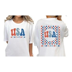 Love&Dazed White USA Graphic Front/Back Short Sleeves Relaxed Fit T-Shirt Size M